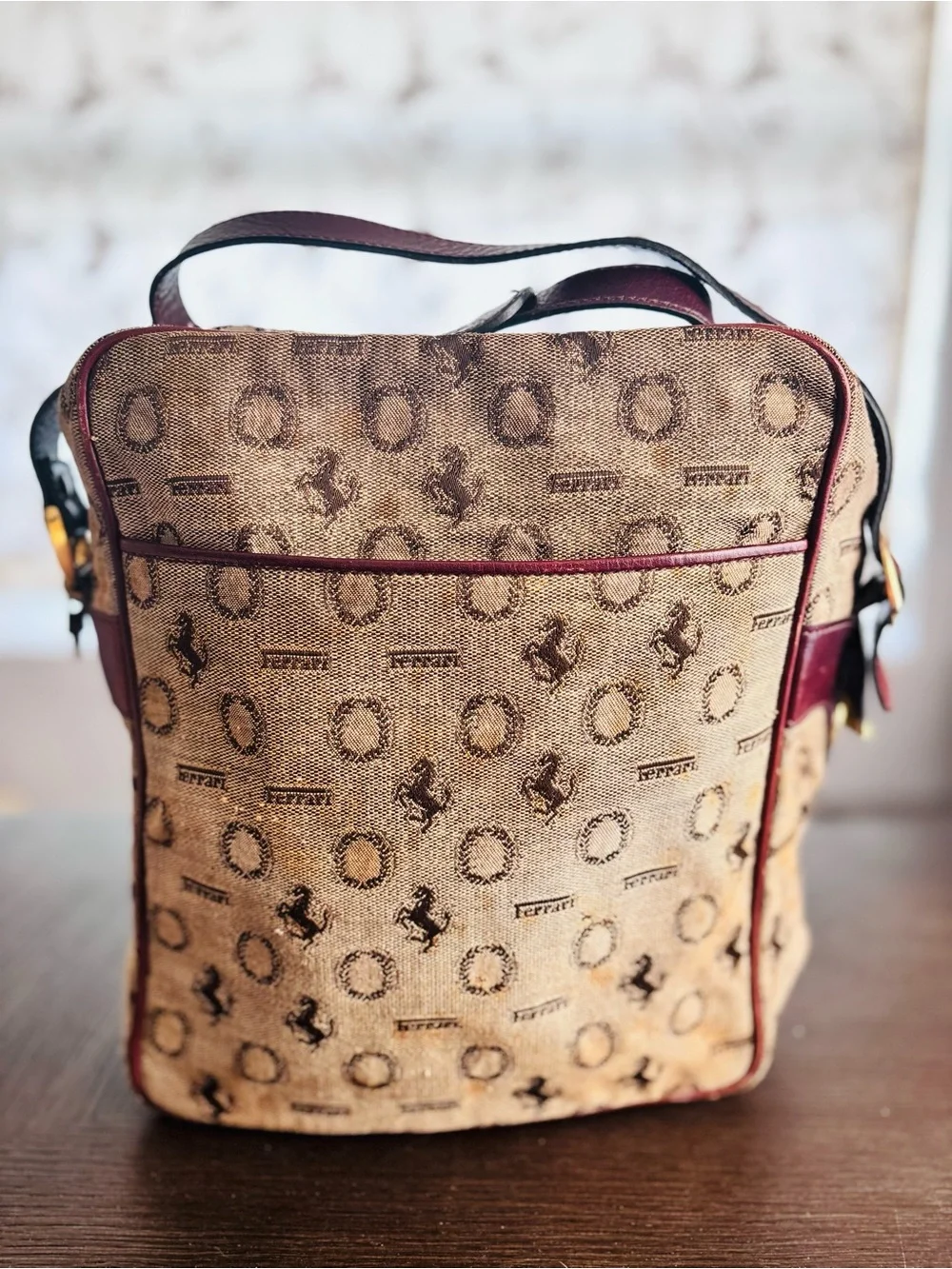 Vintage Ferrari Monogram Canvas Crossbody Bag Lock & Key